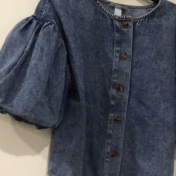 Future Collective Denim Puff Sleeve Top - Picture 3 of 8